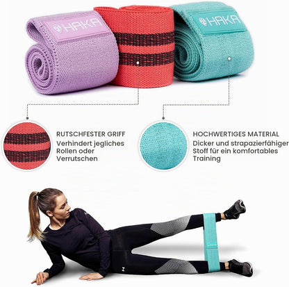 HAKA Booty Bands Set (3er-Set) – Rutschfeste Stoff-Widerstandsbänder für Beine & Gesäß