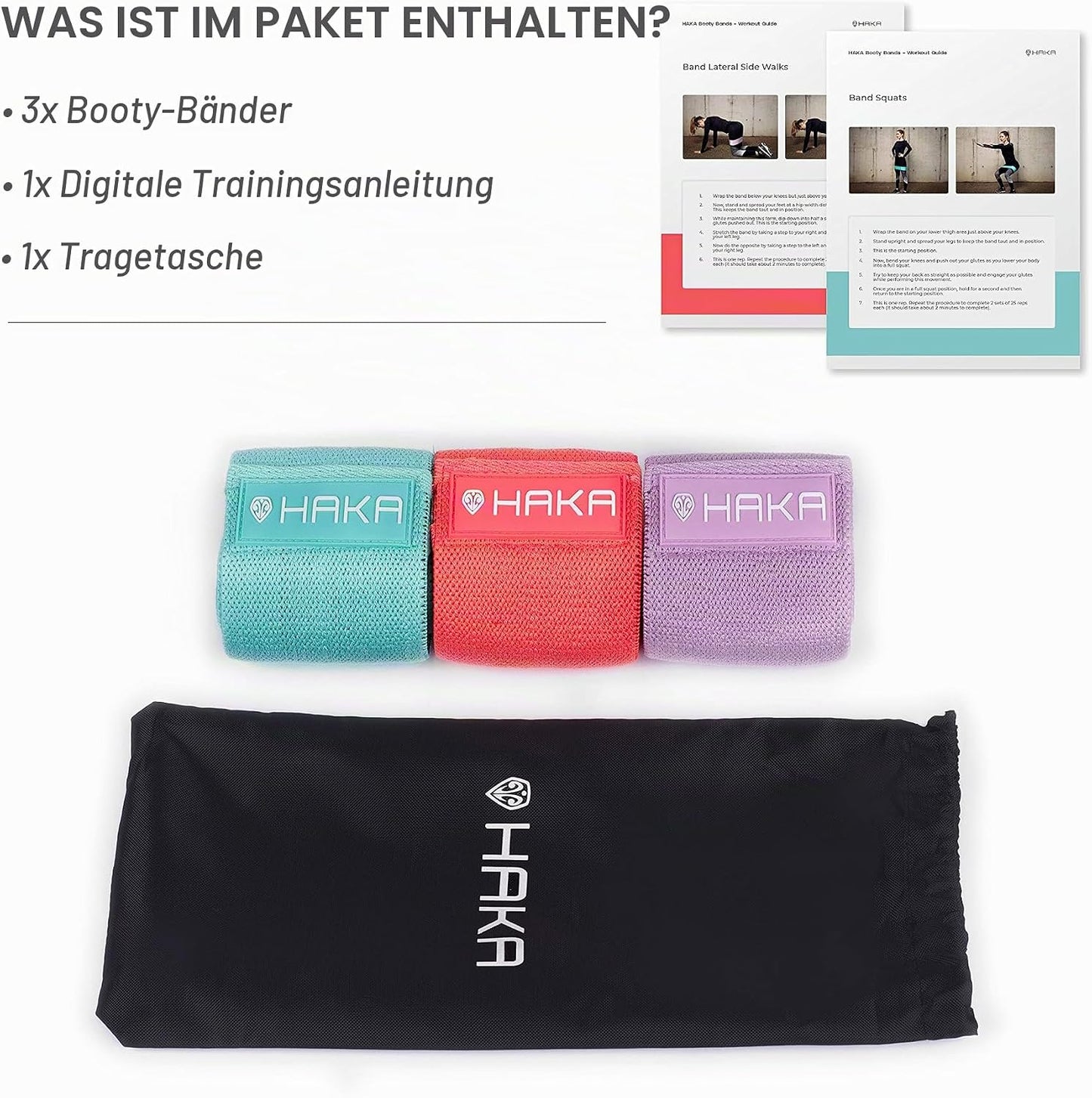 HAKA Booty Bands Set (3er-Set) – Rutschfeste Stoff-Widerstandsbänder für Beine & Gesäß