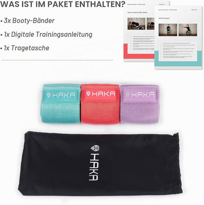 HAKA Booty Bands Set (3er-Set) – Rutschfeste Stoff-Widerstandsbänder für Beine & Gesäß