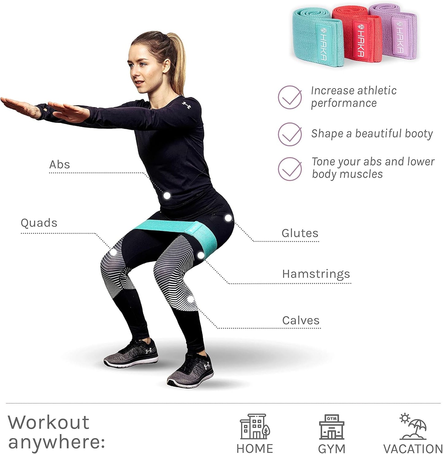 HAKA Booty Bands Set (3er-Set) – Rutschfeste Stoff-Widerstandsbänder für Beine & Gesäß